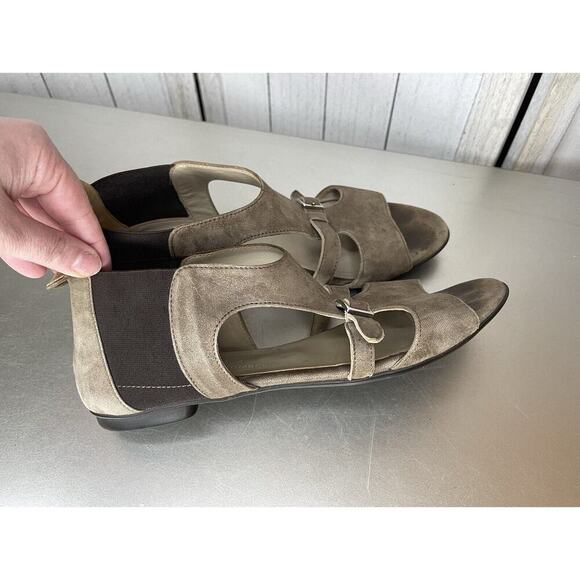 Womens AGL Brown Metallic Leather Ankle Strap Flare Casual Sandals Size 39.5 - Picture 3 of 5